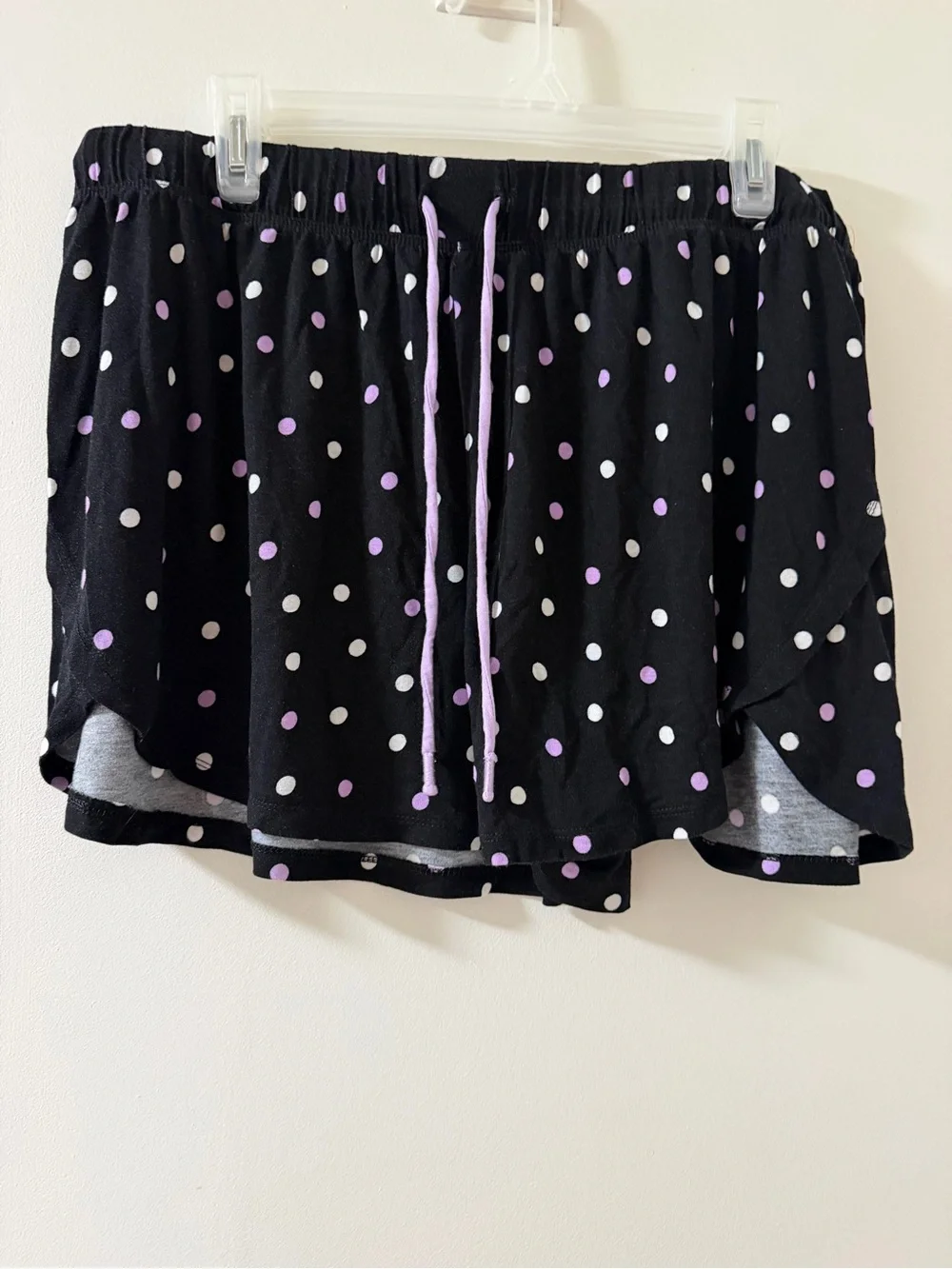 Women’s Polka Dot Skater Shorts - Black with White & Lavender Dots